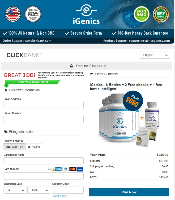 igenics order page